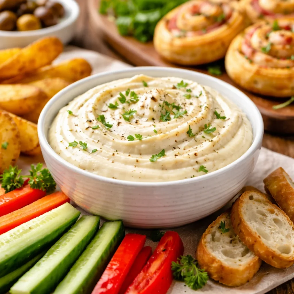 Dip aioli w miseczce – kremowy sos czosnkowy do przekąsek na domowym stole