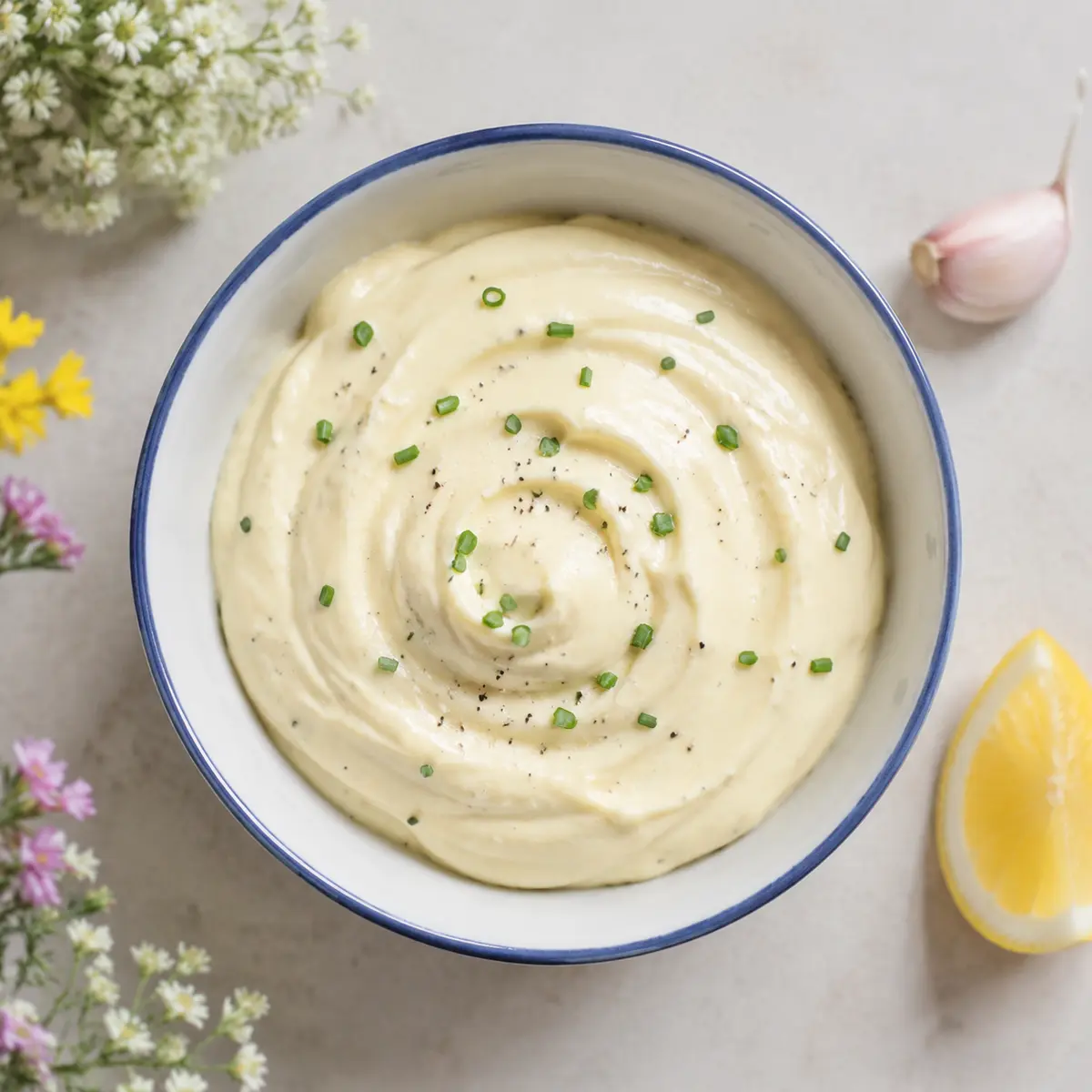 Gęsty sos aioli z czosnkiem, cytryną i szczypiorkiem