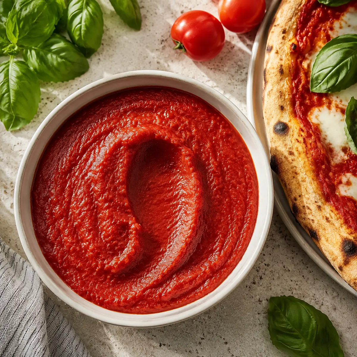 Gęsty sos pomidorowy do pizzy widziany z góry