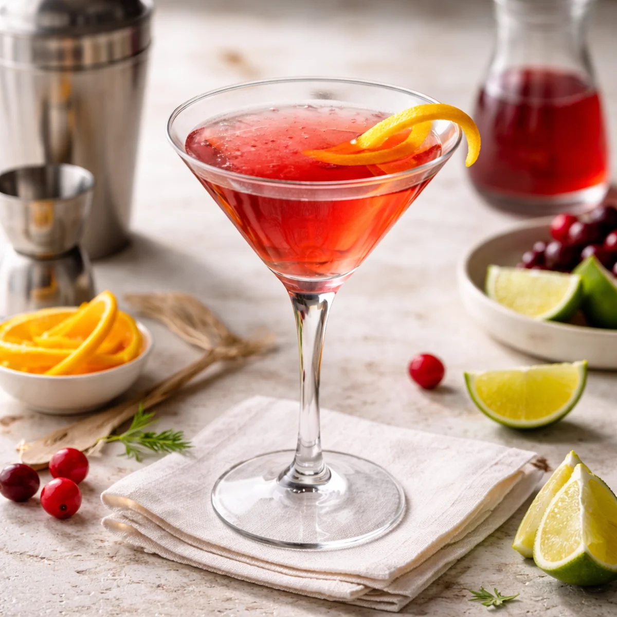 Drink Cosmopolitan w kieliszku martini na stole – klasyczny przepis i idealne proporcje