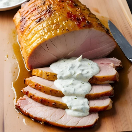 Pieczony schab z sosem chrzanowym - przepis