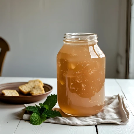 Domowy kwas chlebowy w słoiku fermentującym na stole